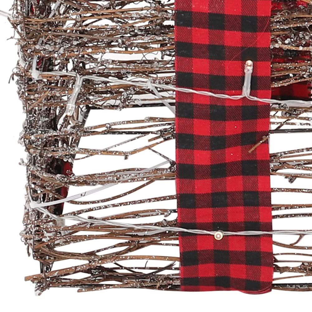 Pre-Lit Woven Christmas Gift Box Set with Checked Bows
