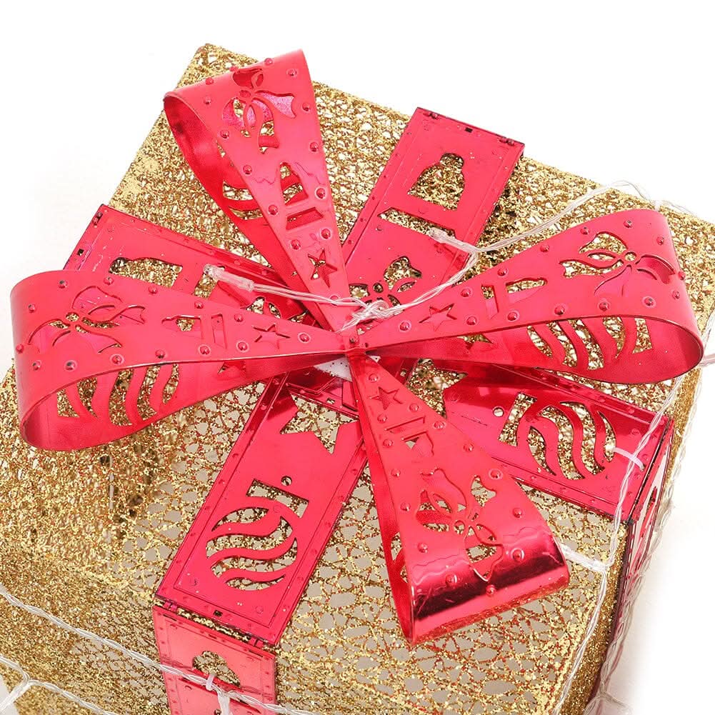 3pcs Christmas Gift Box Accessories Set with Light Strips-Golden Box