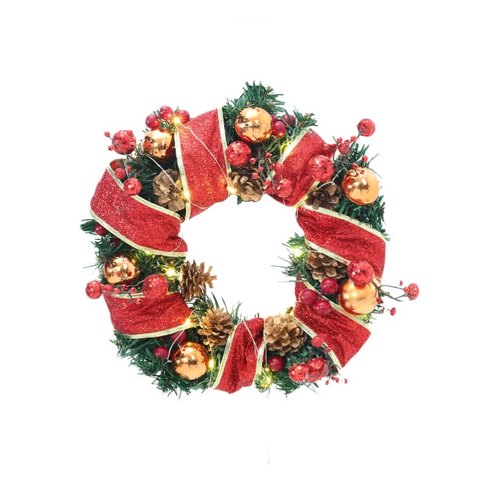 Red Wreath 30cm with 3m Light String