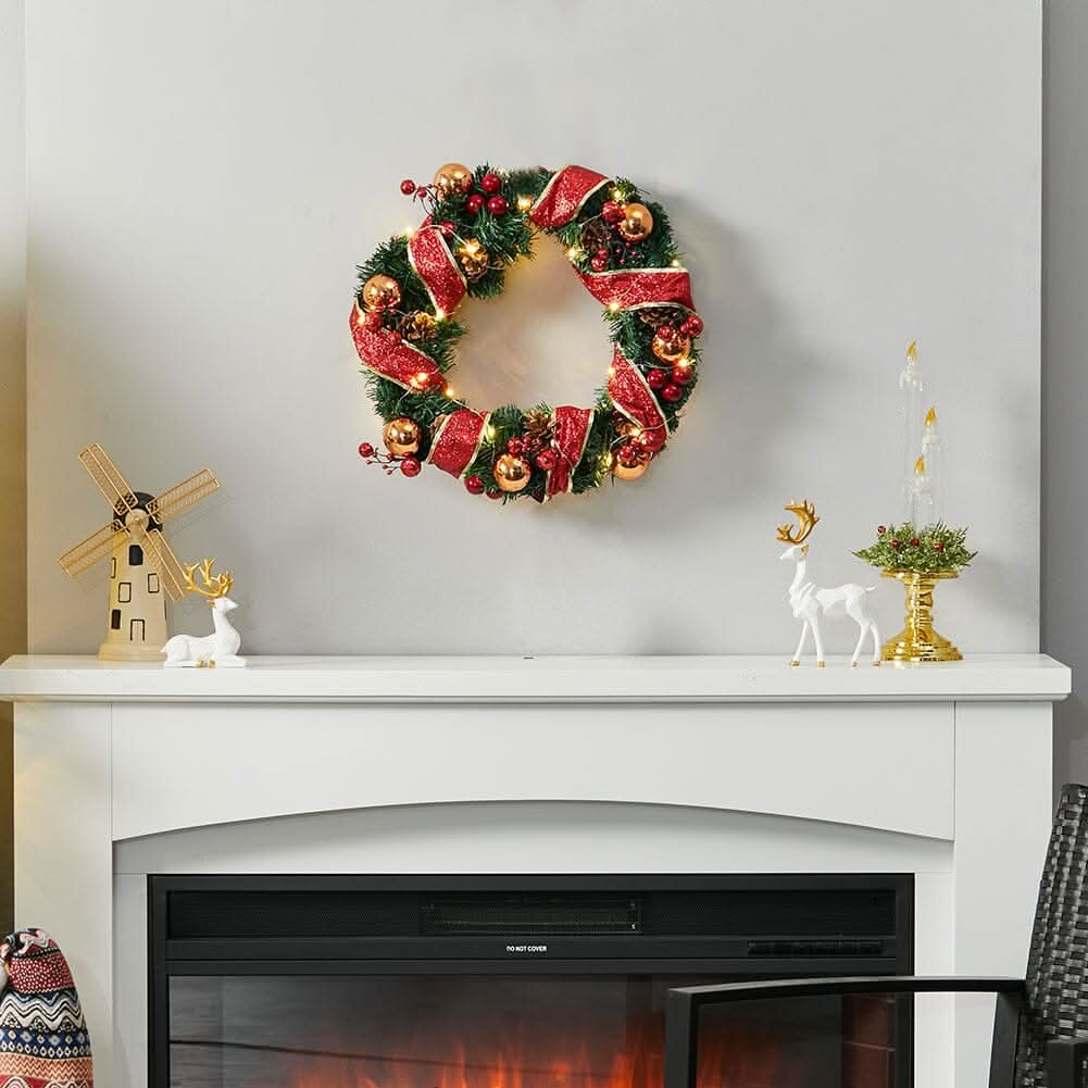 Red Wreath 30cm with 3m Light String