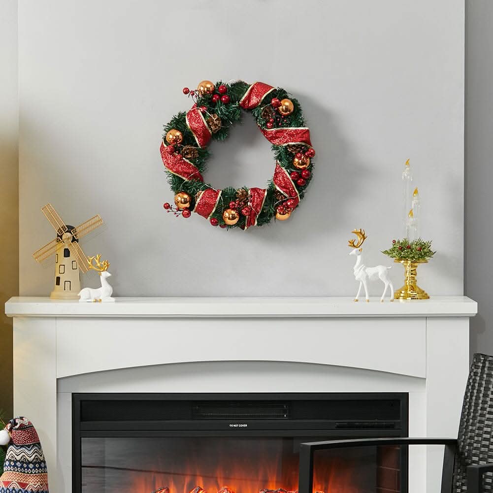 Red Wreath 30cm with 3m Light String