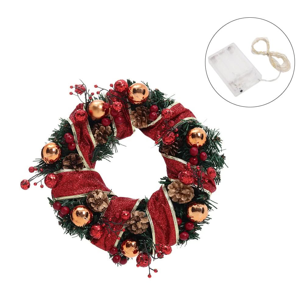Red Wreath 30cm with 3m Light String