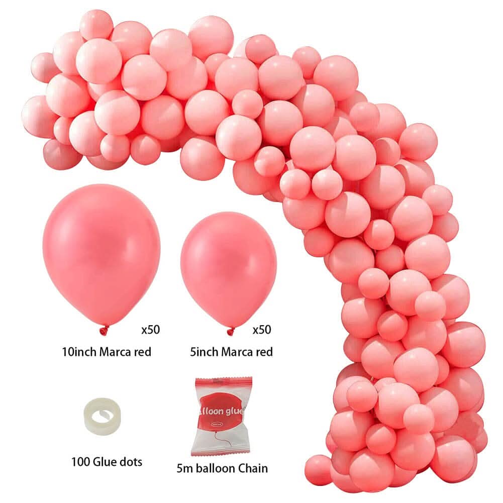 100pcs Wedding Macaron Monochrome Balloon Chain Set-Red