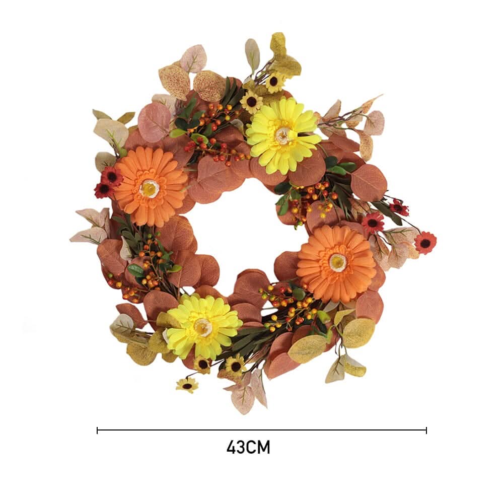 Autumn Maple Leaf & Pumpkin Wreath with Warm Copper Wire Lights – 50cm