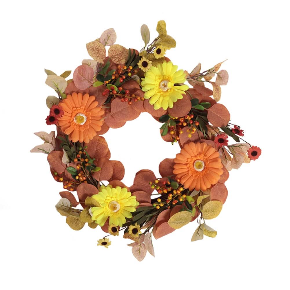 Autumn Maple Leaf & Pumpkin Wreath with Warm Copper Wire Lights – 50cm