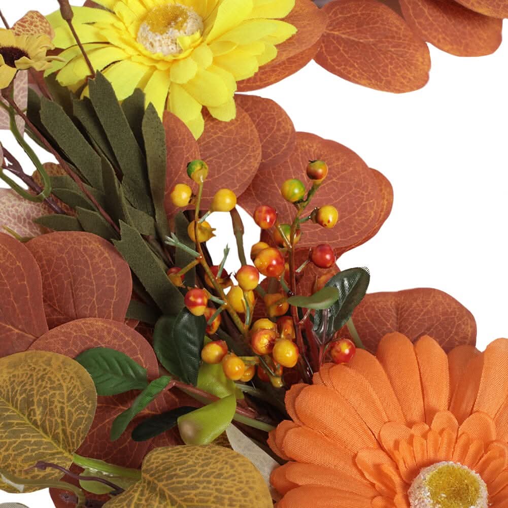 Autumn Maple Leaf & Pumpkin Wreath with Warm Copper Wire Lights – 50cm