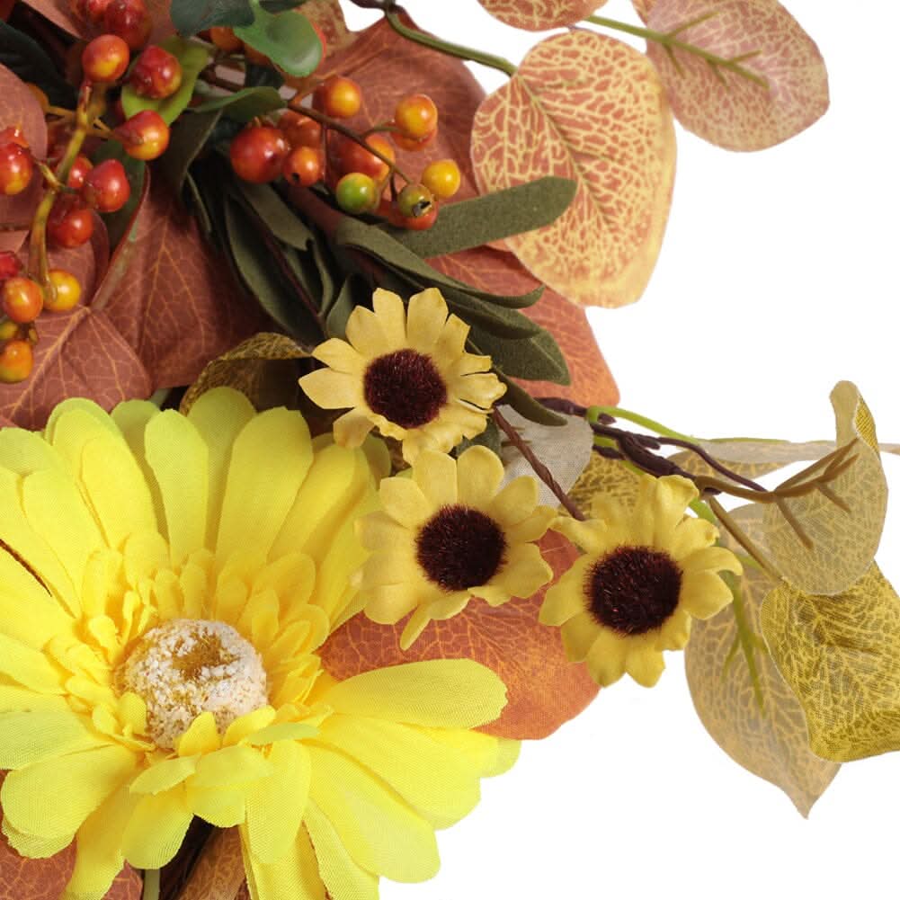 Autumn Maple Leaf & Pumpkin Wreath with Warm Copper Wire Lights – 50cm