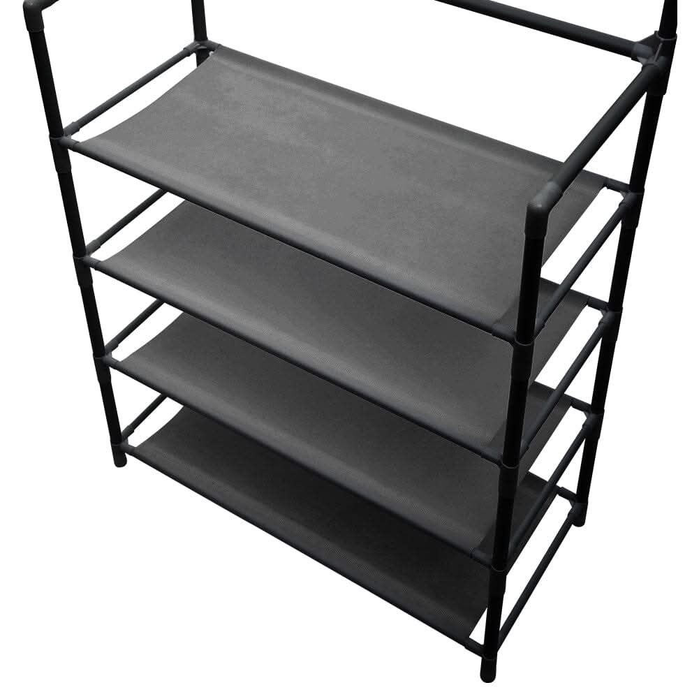 Modern 4-Tier Coat and Shoe Rack with Hooks - Black