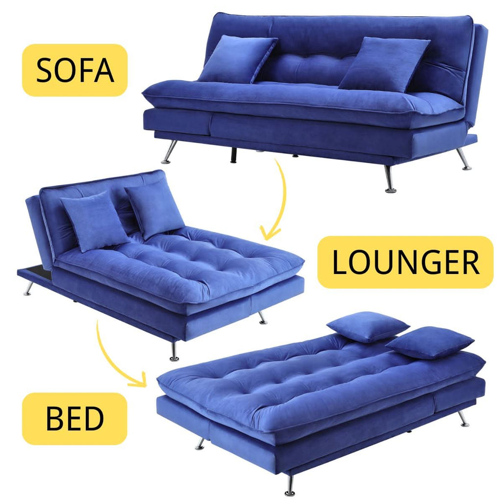 Modern 3-Seater Linen Fabric Sofa Bed with Cushions and 2 Pillows