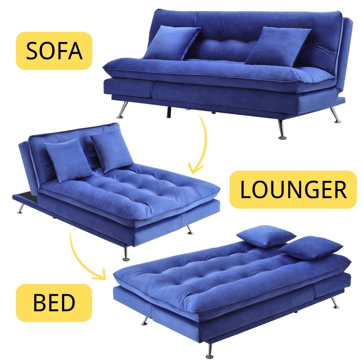 Modern 3-Seater Linen Fabric Sofa Bed with Cushions and 2 Pillows