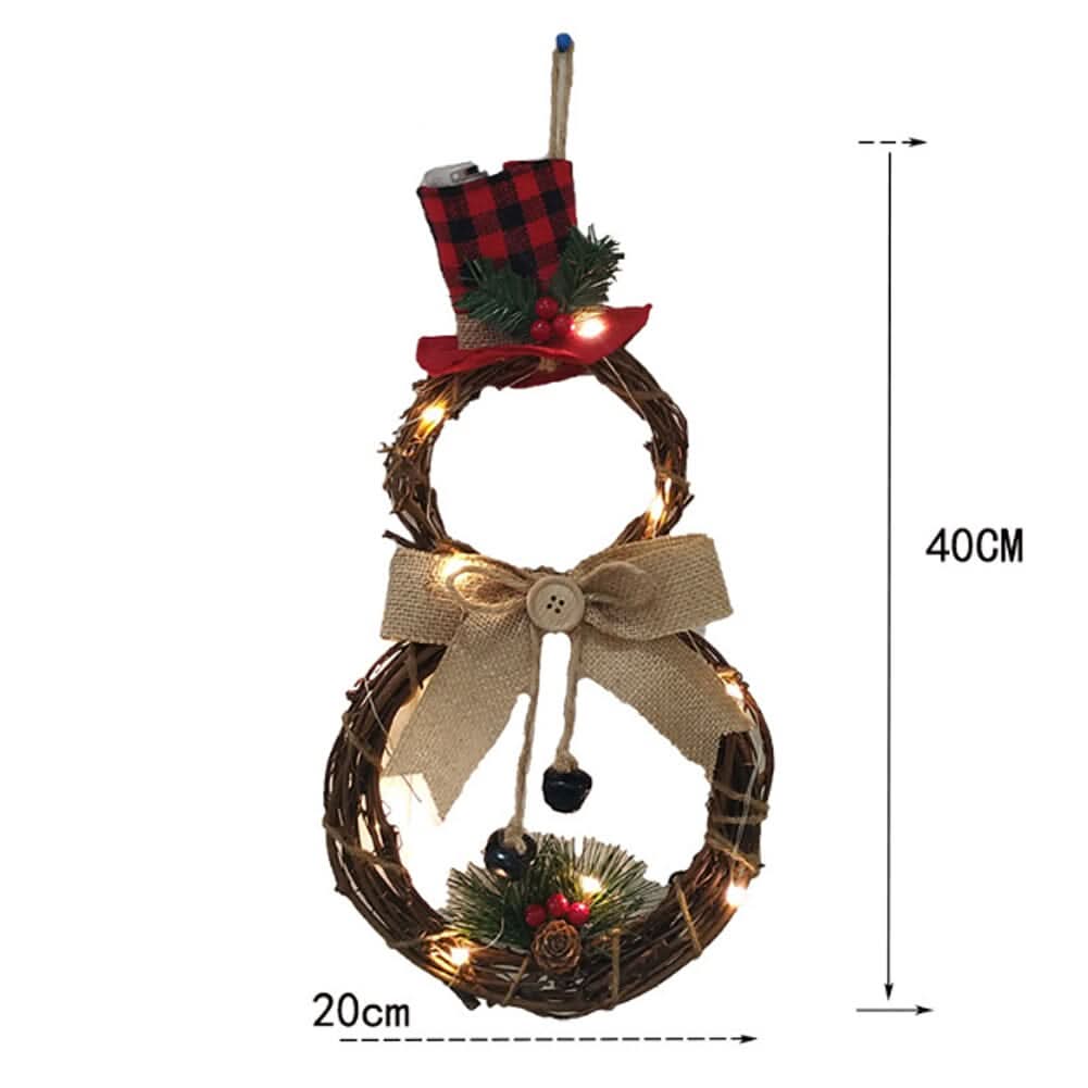 Christmas Snowman Wreath 40x20cm with LED Lights