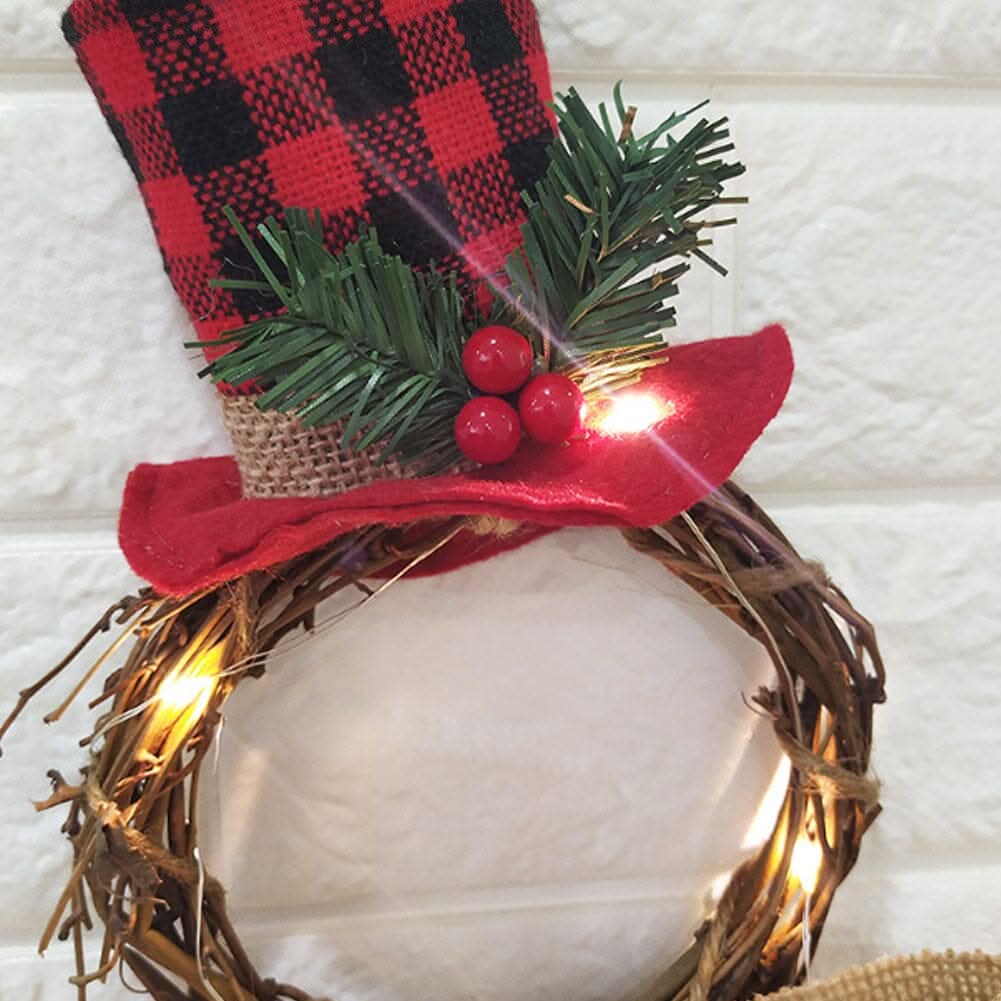 Christmas Snowman Wreath 40x20cm with LED Lights