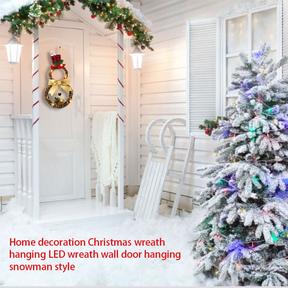Christmas Snowman Wreath 40x20cm with LED Lights