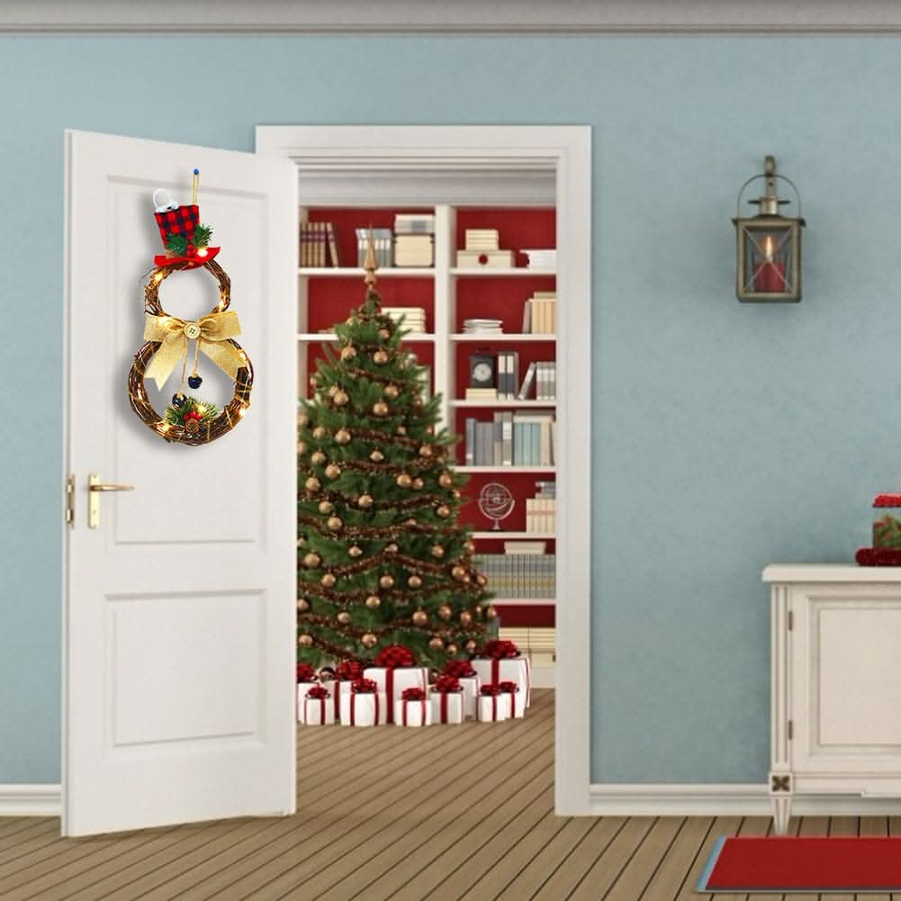 Christmas Snowman Wreath 40x20cm with LED Lights