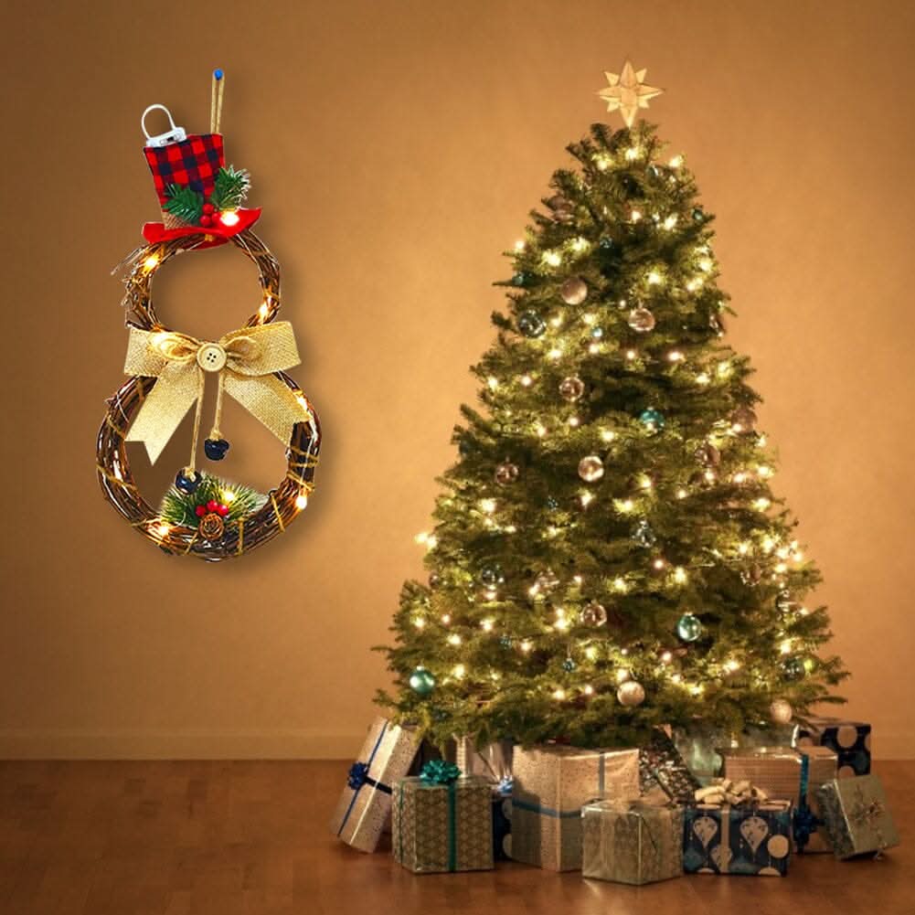 Christmas Snowman Wreath 40x20cm with LED Lights