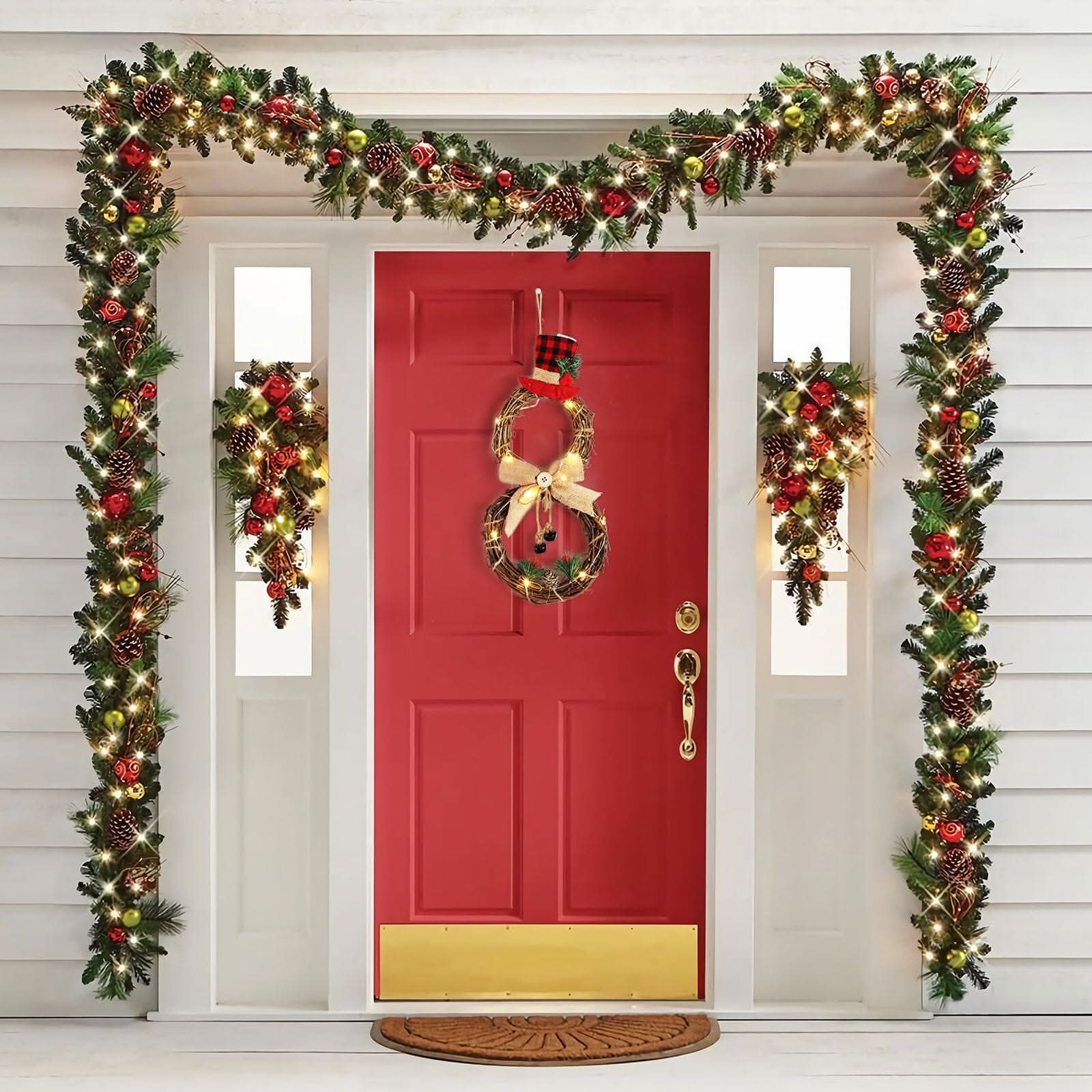 Christmas Snowman Wreath 40x20cm with LED Lights
