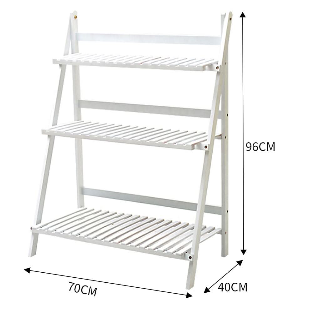 3-Tier Foldable Plant Stand Wooden Ladder Shelf Natural/White