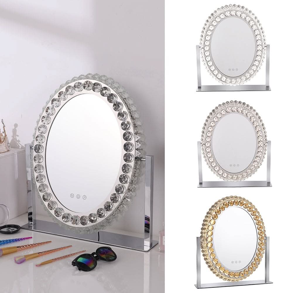 51cm H Hollywood LED Oval Makeup Mirror with Luxury Crystal