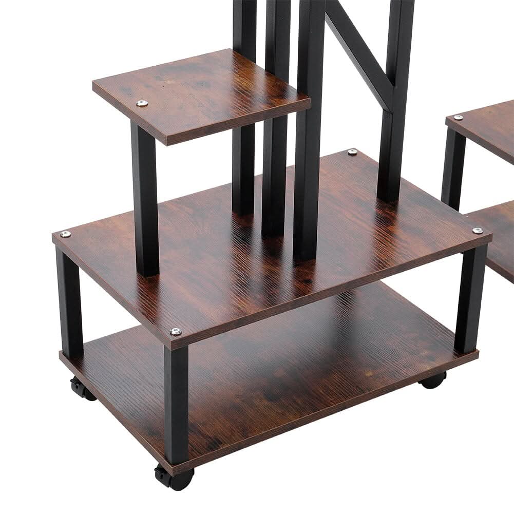 Heart-Shaped 2-Piece Multi-Tier Plant Stand Set Black Frame Vintage Wood Top