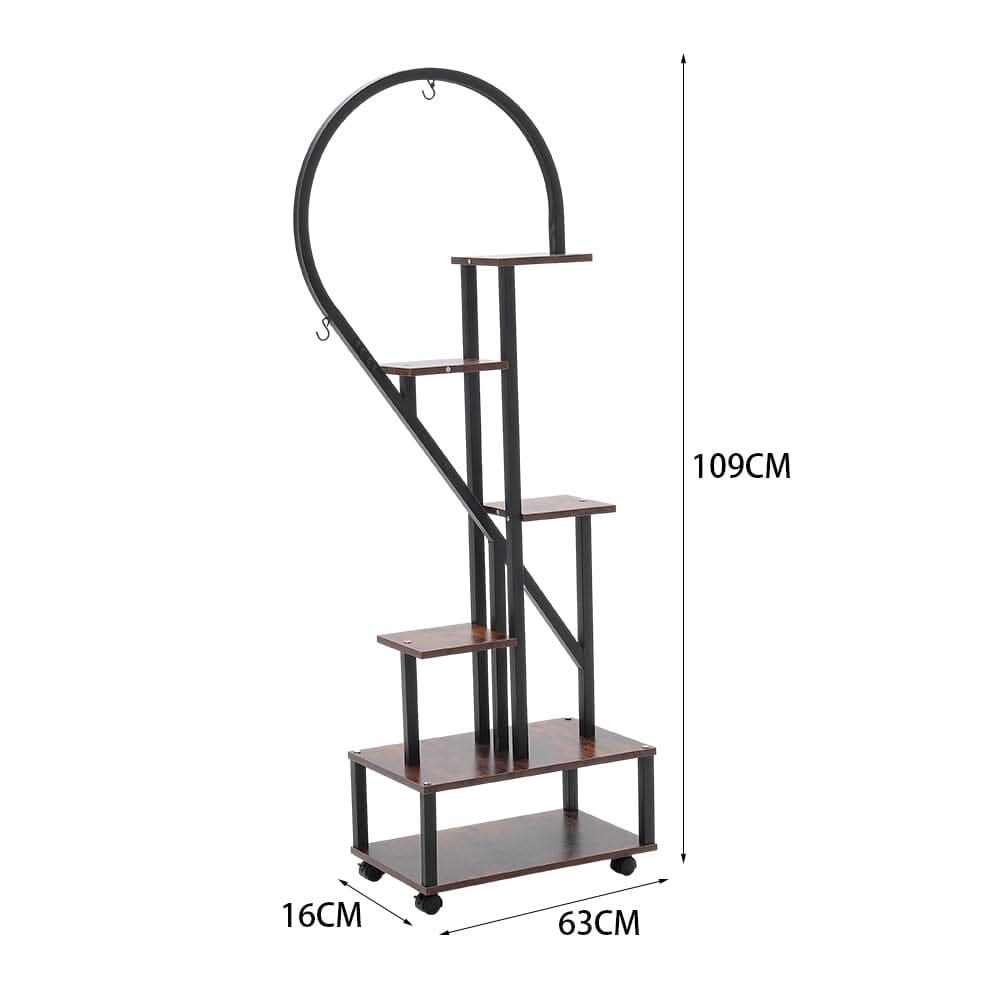 Heart-Shaped 2-Piece Multi-Tier Plant Stand Set Black Frame Vintage Wood Top
