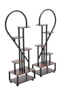 Heart-Shaped 2-Piece Multi-Tier Plant Stand Set Black Frame Vintage Wood Top