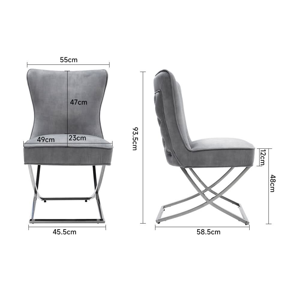 Set of 2 Beige High Back Dining Chairs with velvet Upholstered