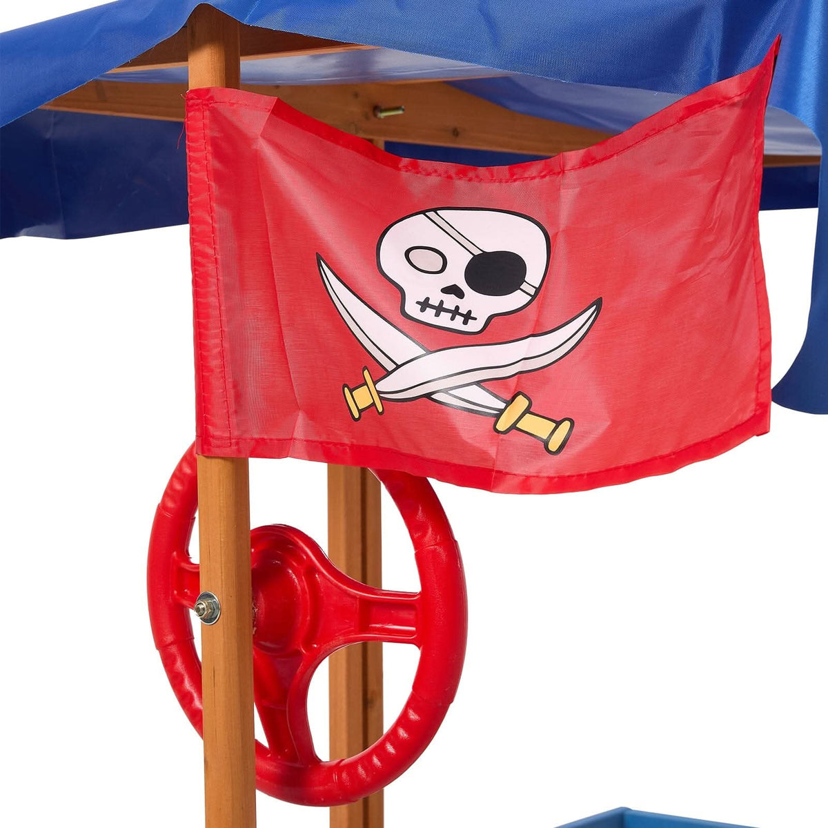 Kids Wooden Pirate Ship Sandbox with Canopy – Indoor & Outdoor Play Set