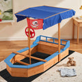 Kids Wooden Pirate Ship Sandbox with Canopy – Indoor & Outdoor Play Set