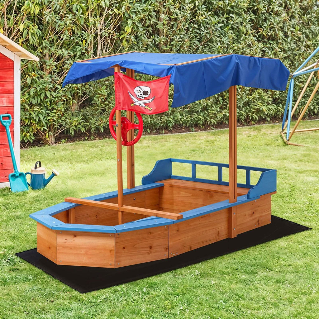 Kids Wooden Pirate Ship Sandbox with Canopy – Indoor & Outdoor Play Set