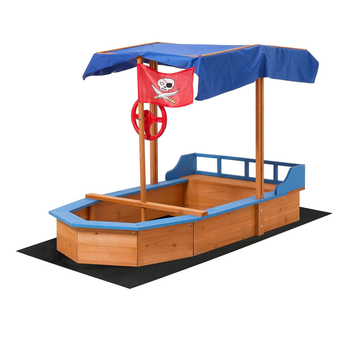 Kids Wooden Pirate Ship Sandbox with Canopy – Indoor & Outdoor Play Set