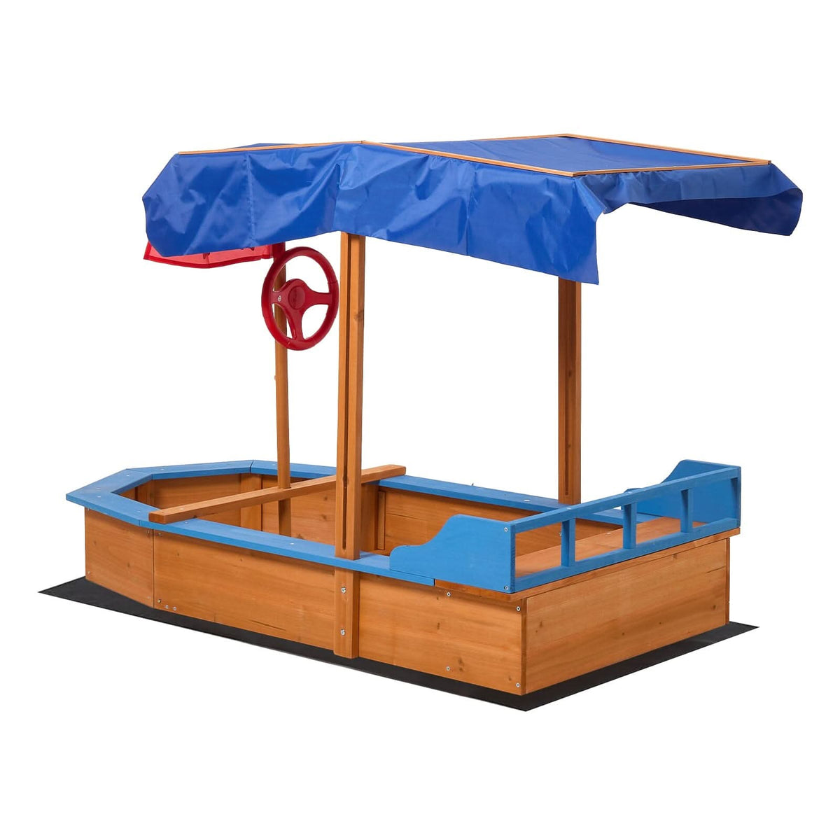 Kids Wooden Pirate Ship Sandbox with Canopy – Indoor & Outdoor Play Set