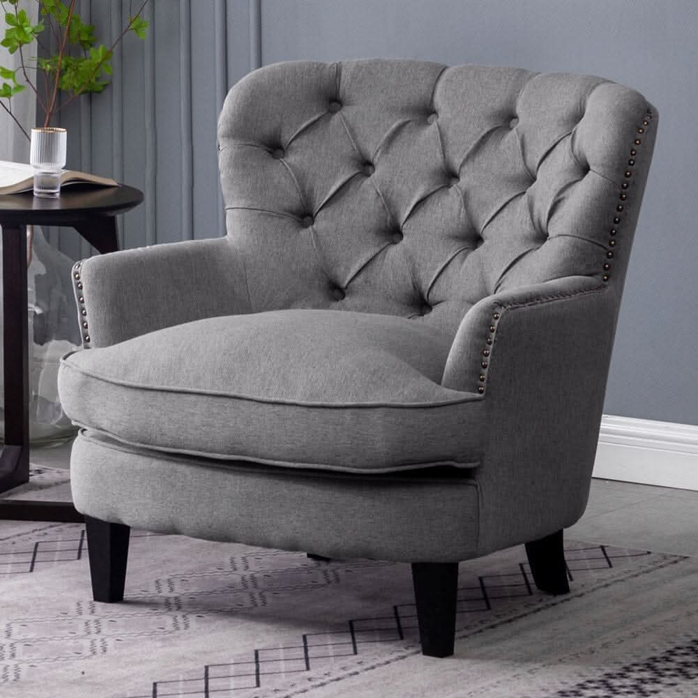 Modern Beige Club Chair Button Tufted Accent Chair