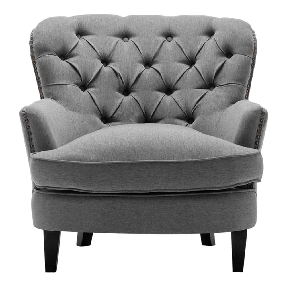 Modern Beige Club Chair Button Tufted Accent Chair