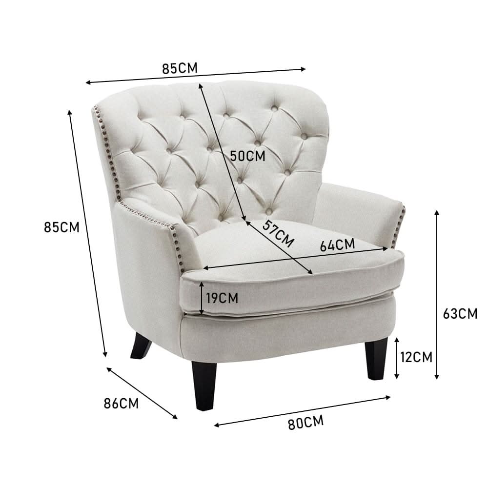 Modern Beige Club Chair Button Tufted Accent Chair