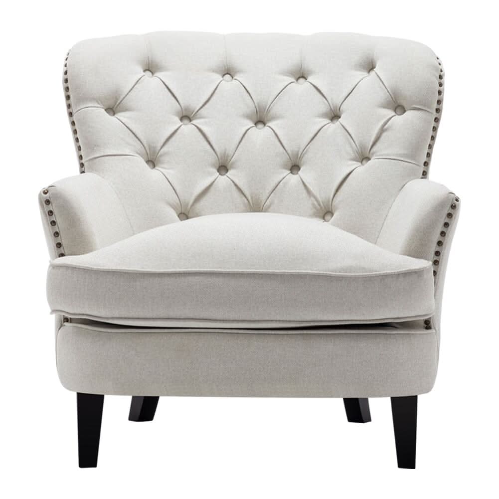 Modern Beige Club Chair Button Tufted Accent Chair