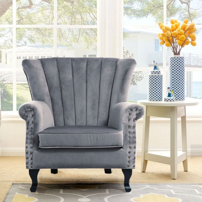 WineRed/Blue Velvet Wingback Chair Upholstered Armchair