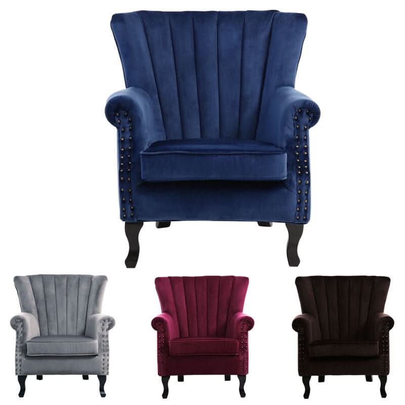WineRed/Blue Velvet Wingback Chair Upholstered Armchair