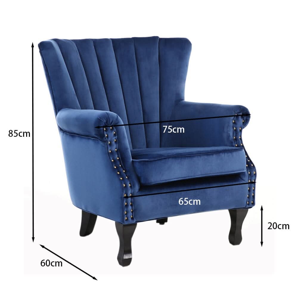 WineRed/Blue Velvet Wingback Chair Upholstered Armchair