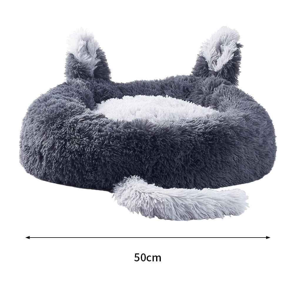 Round Plush Pet Dog Cat Calming Bed with Cute Ears