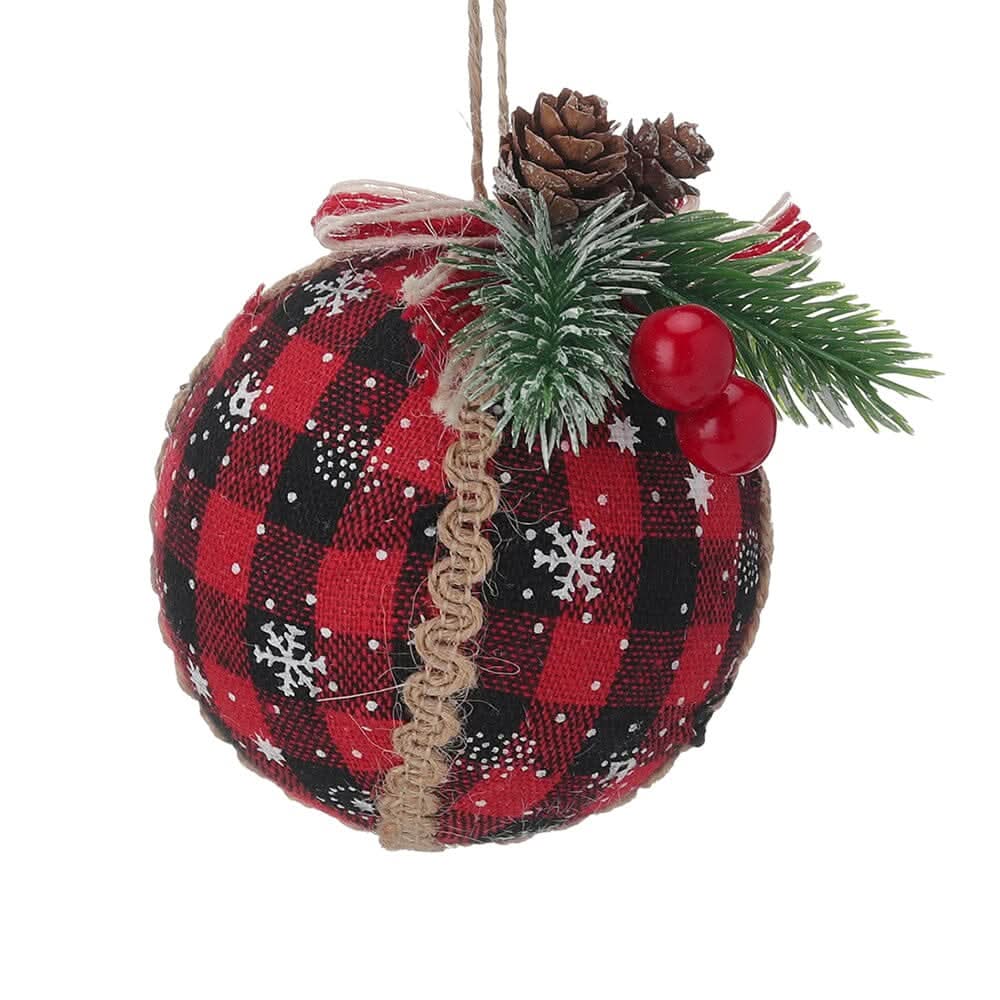 Plaid Fabric Ball Christmas Decoration 8cm
