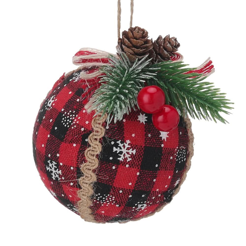 Plaid Fabric Ball Christmas Decoration 8cm