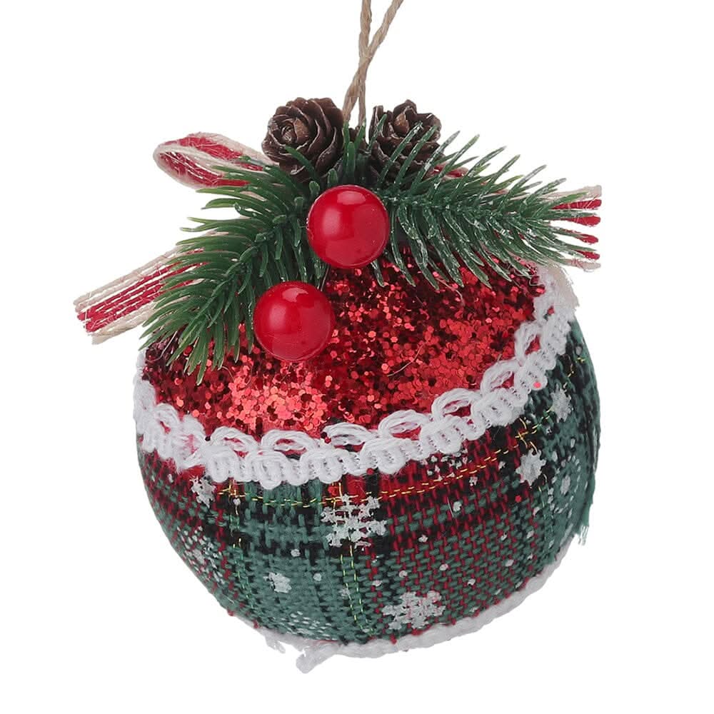Plaid Fabric Ball Christmas Decoration 8cm