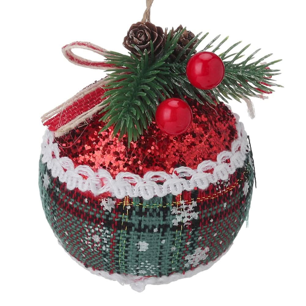 Plaid Fabric Ball Christmas Decoration 8cm
