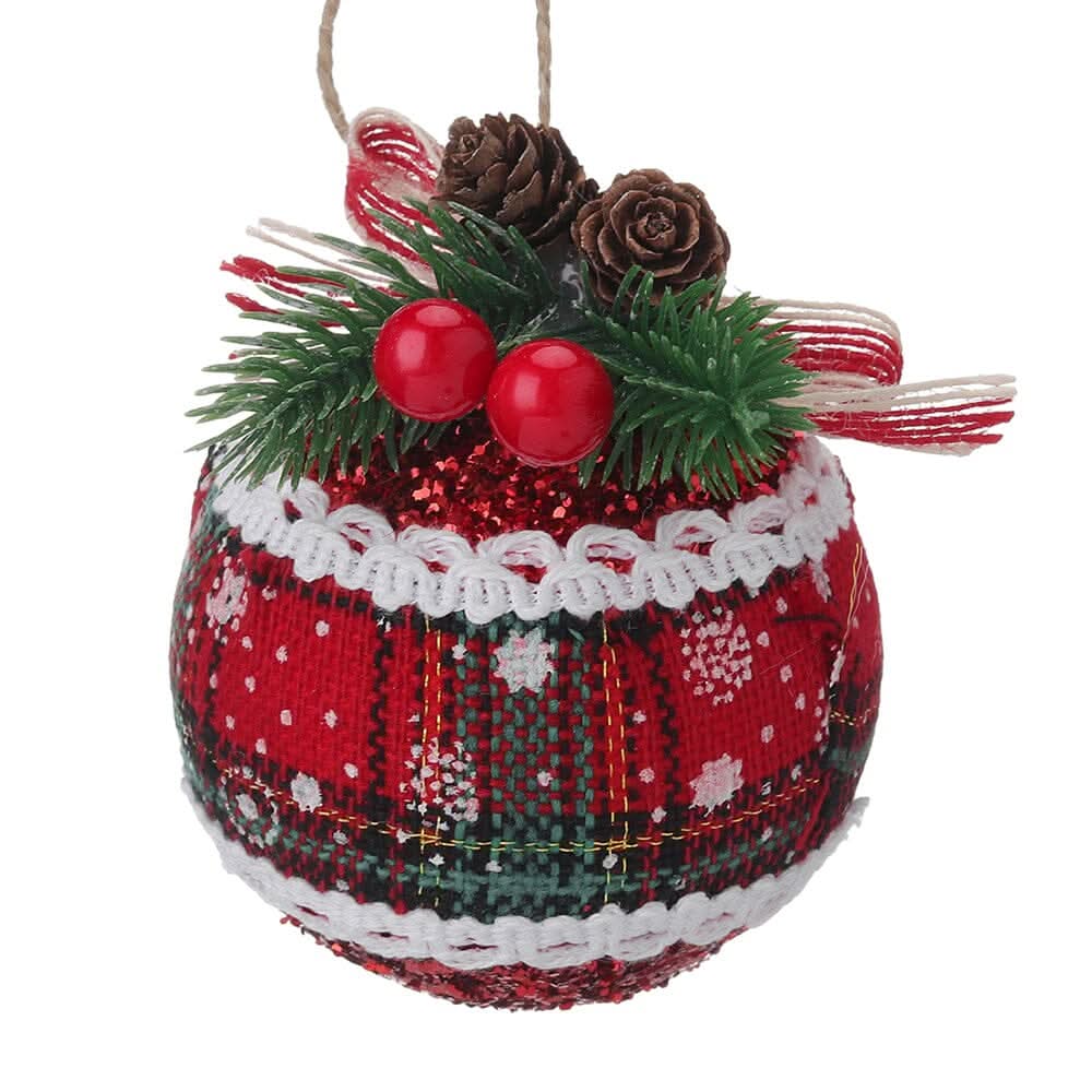 Plaid Fabric Ball Christmas Decoration 8cm