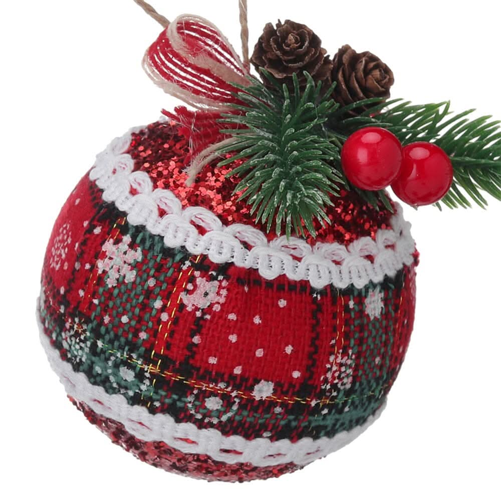 Plaid Fabric Ball Christmas Decoration 8cm