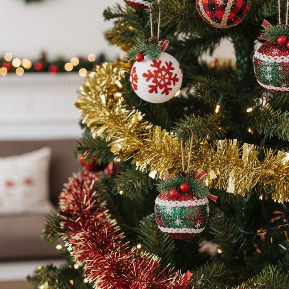 Plaid Fabric Ball Christmas Decoration 8cm