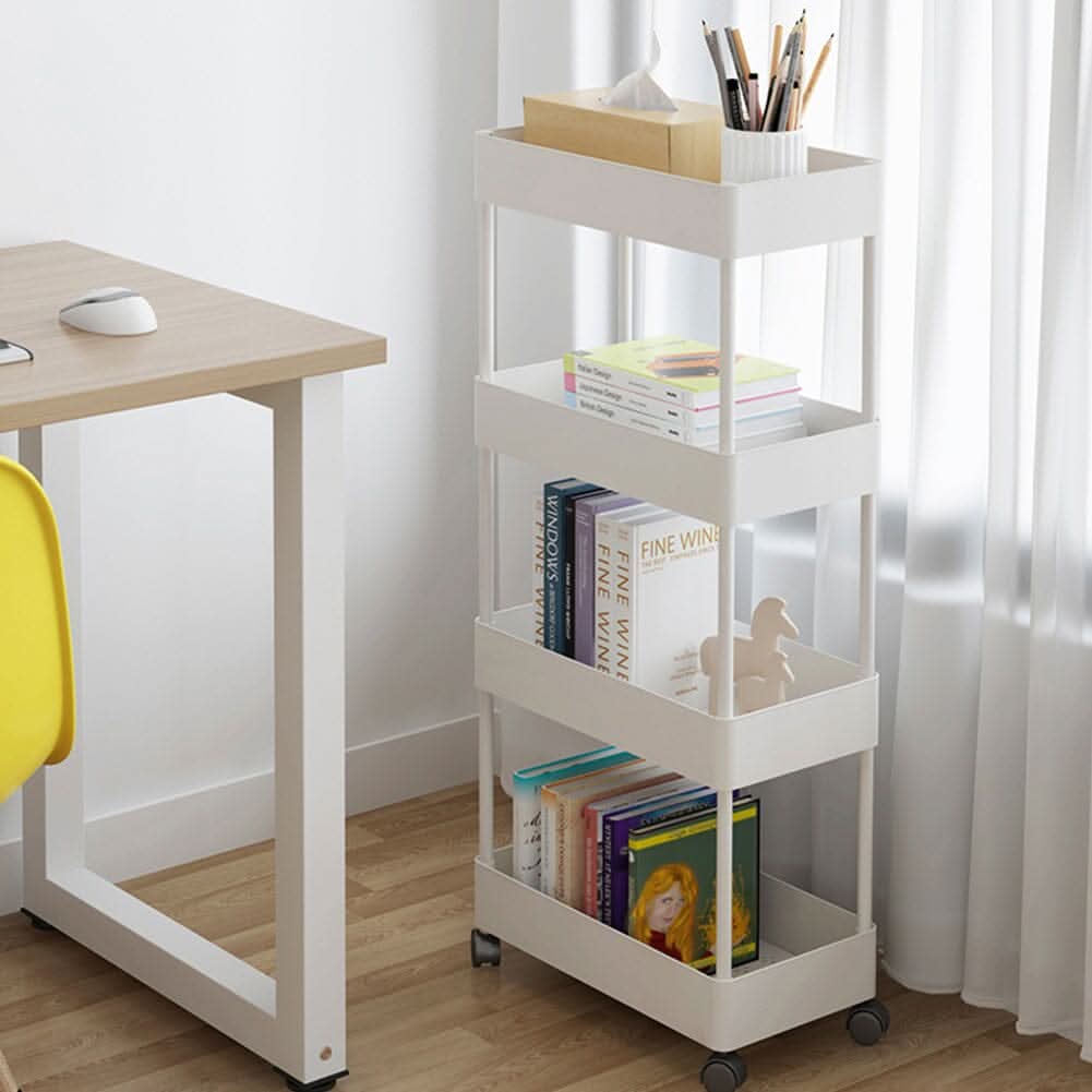 White 4-Tier Slim Rolling Storage Cart with Wheels