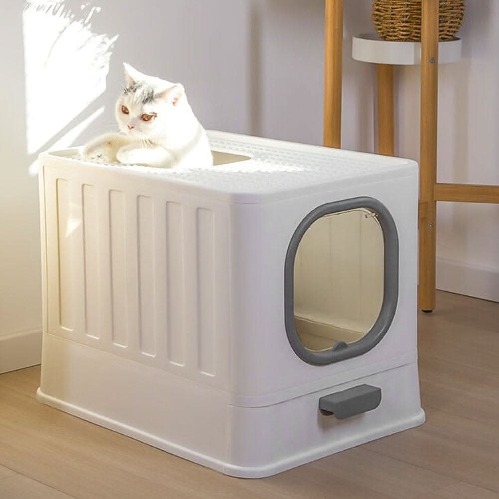 Enclosed Folding Cat Litter Box Toilet with Scoop