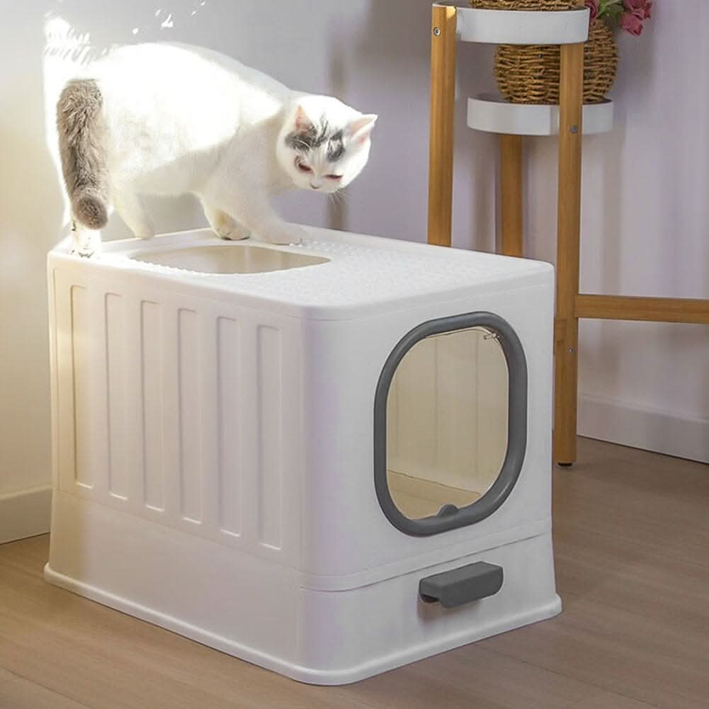 Enclosed Folding Cat Litter Box Toilet with Scoop