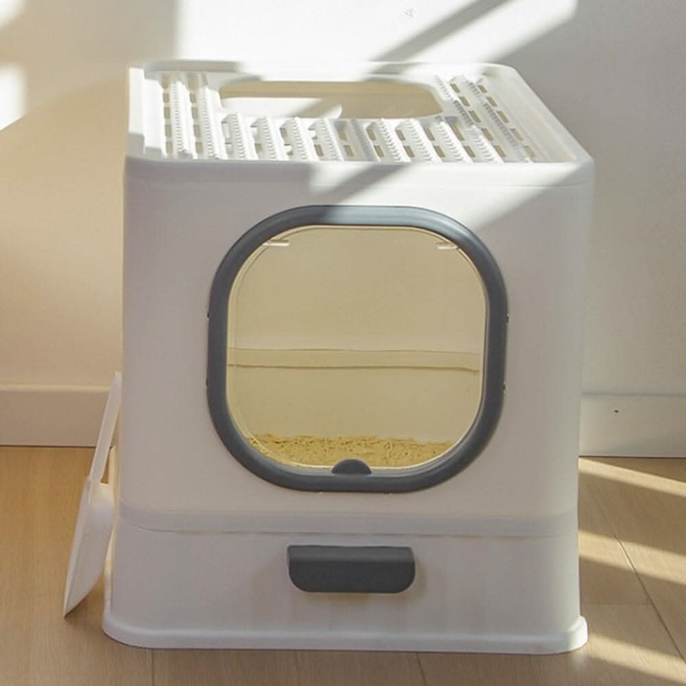 Enclosed Folding Cat Litter Box Toilet with Scoop